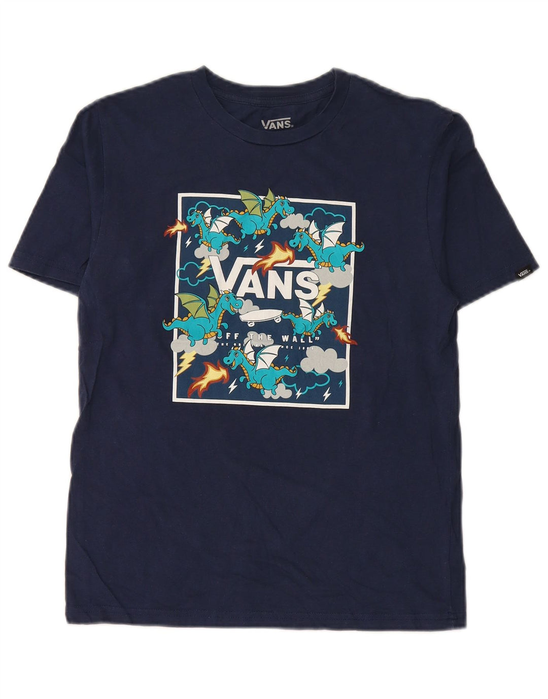 VANS Boys Classic Fit Grafisk T-Shirt Top 12-13 år Large Navy Blue