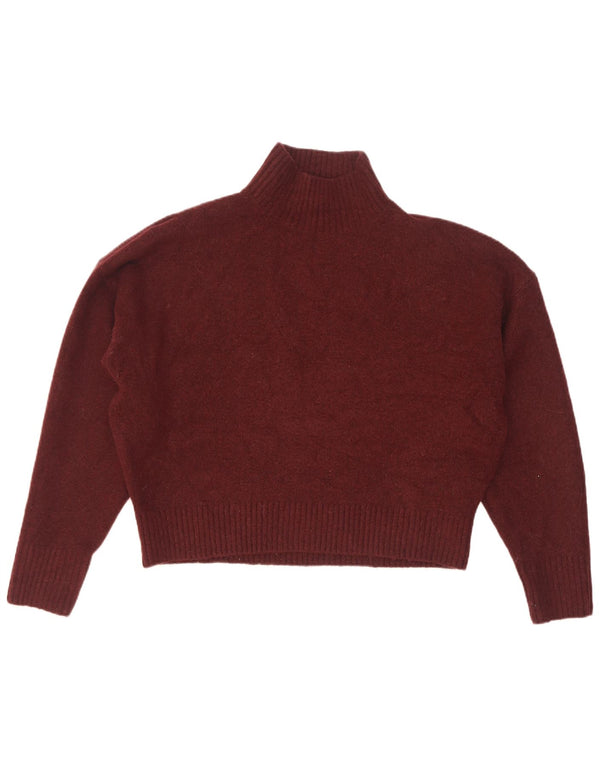 Zara Womens Crop Oversized Turtle Neck Jumper Sweater UK 14 Medium Burgundy