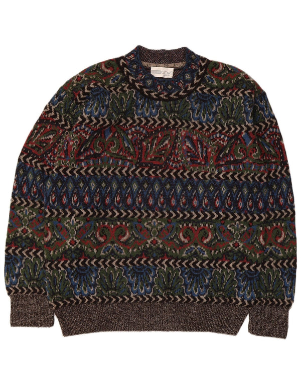 Vintage Herre Turtle Neck Jumper Sweater Stor flerfarvet geometrisk uld