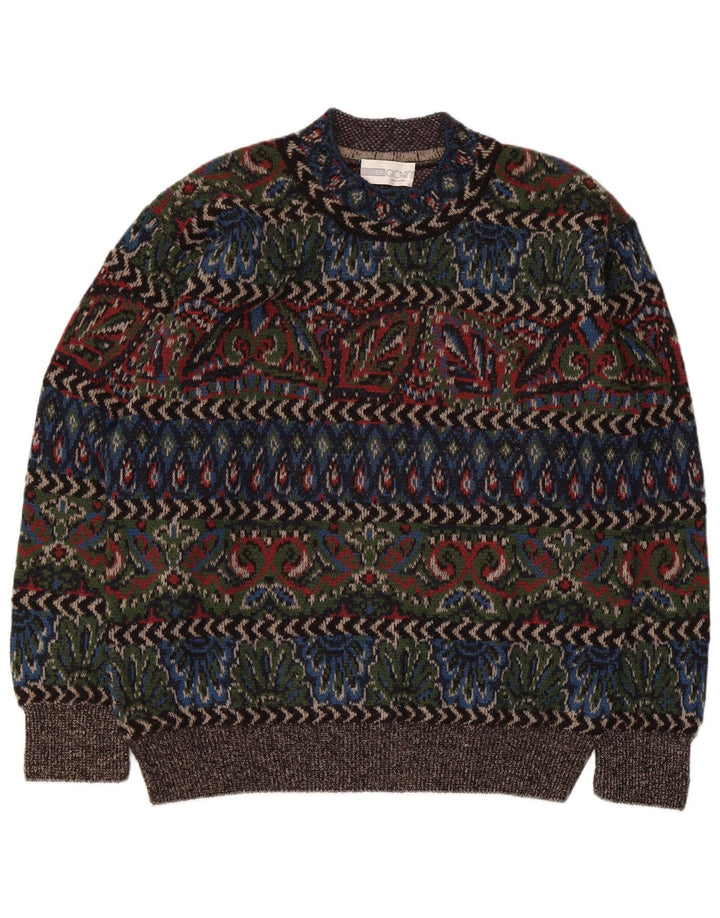 Vintage Herre Turtle Neck Jumper Sweater Stor flerfarvet geometrisk uld