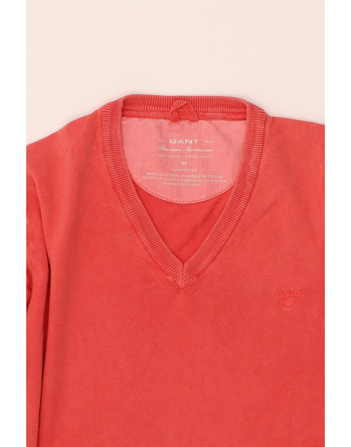 GANT Mens V-Neck Jumper Sweater Medium Red Cotton Vintage Gant and Second-Hand Gant from Messina Hembry 