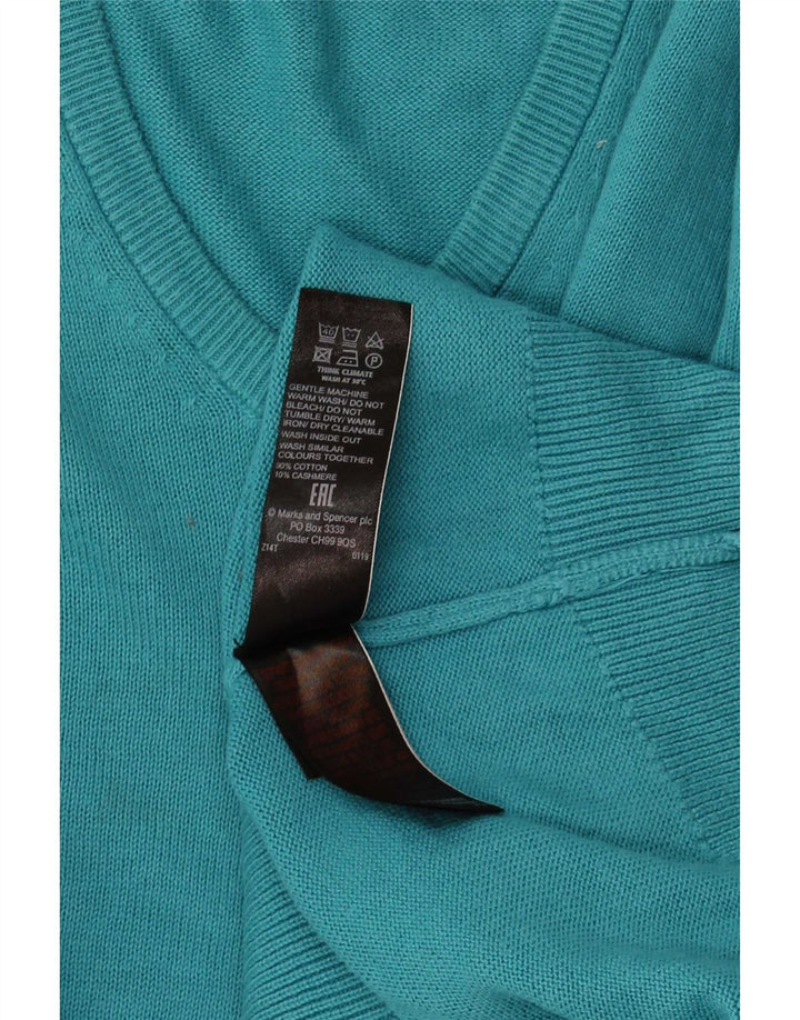 Marks & Spencer Herre V-hals sweater 2XL turkis bomuld
