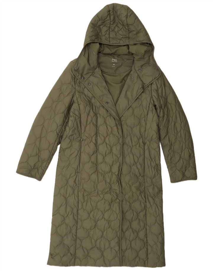 Marks & Spencer Dame Oversized Quiltet Overfrakke med hætte UK 10 Small Khaki