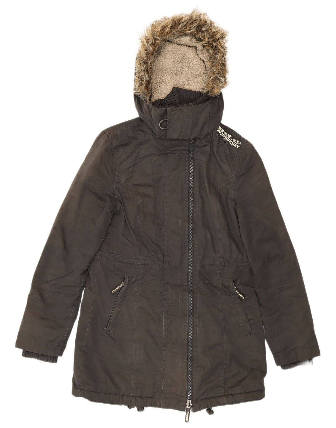 SUPERDRY Womens The windparka Graphic Parka Jacket UK 14 Medium Grey