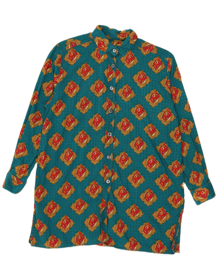Vintage kvinders abstrakt mønster skjorte UK 16 Large Blue Geometric