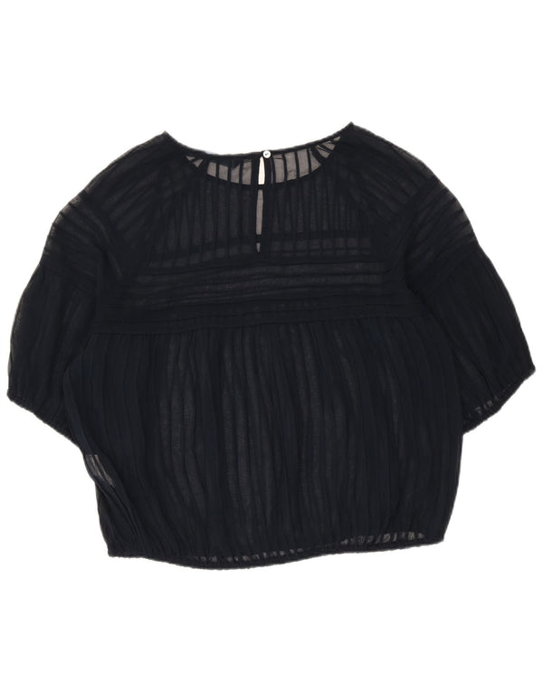 Zara Womens Crop Bluse Top UK 14 Mellem marineblå stribet polyester