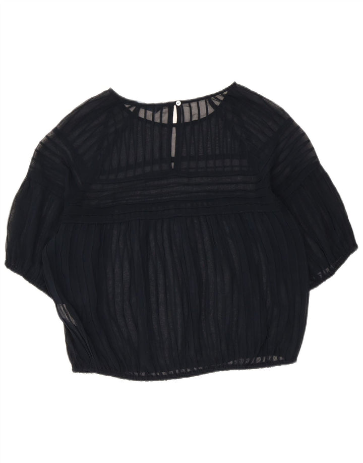 Zara Womens Crop Bluse Top UK 14 Mellem marineblå stribet polyester