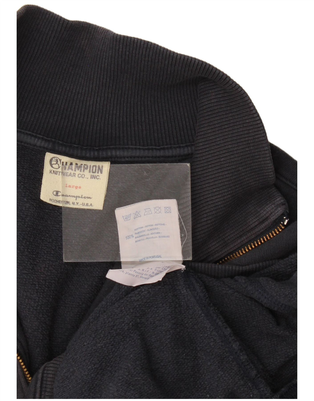 Champion Herre Zip Neck Sweatshirt Jumper Large Navy Blue Bomuld