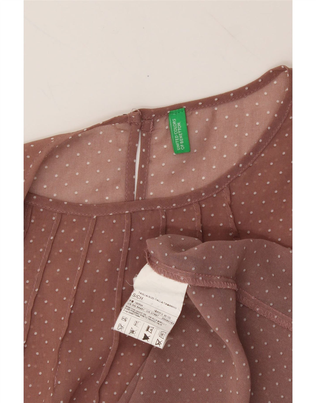 BENETTON Womens Top 3/4 Sleeve UK 10 Small Brown Polka Dot Polyester Vintage Benetton and Second-Hand Benetton from Messina Hembry 
