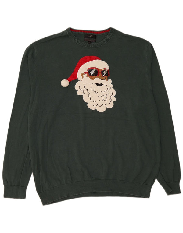 Marks & Spencer Herre Grafisk Crew Neck Jumper Sweater 3XL Grøn jul