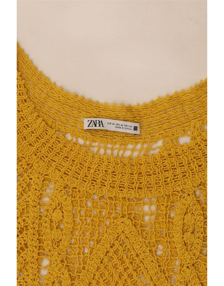 Zara Womens Crop Hæklet Vest Top UK 12 Medium Yellow
