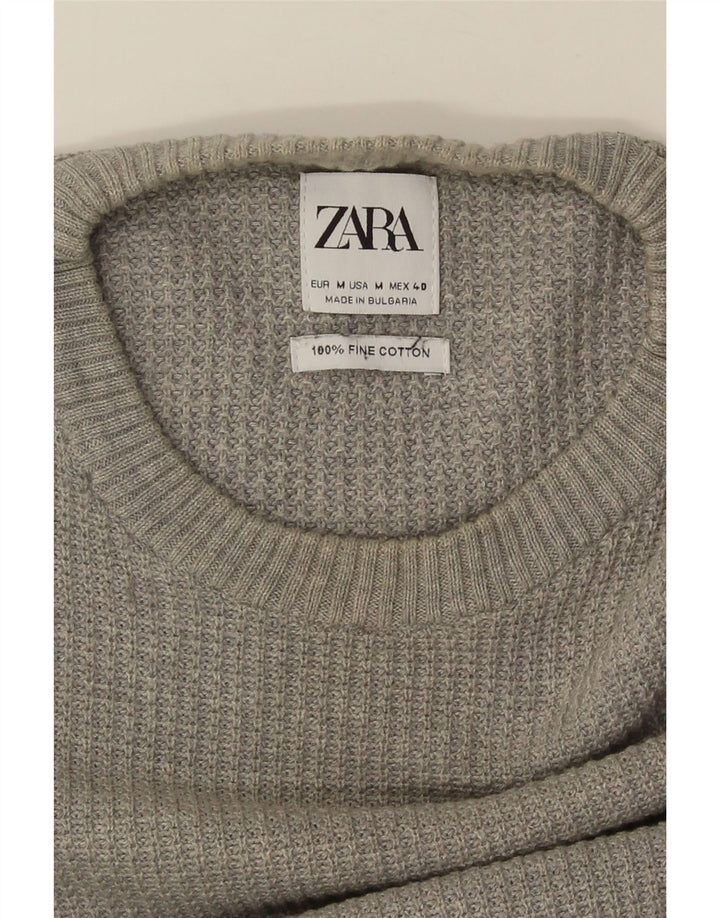 ZARA sweater med rund hals til mænd mellemgrå bomuld