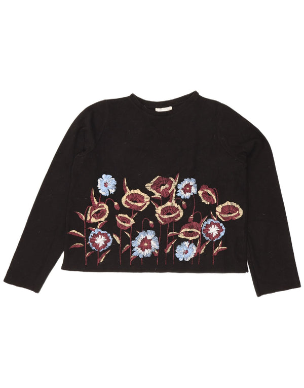 Zara Womens Crop Grafisk Top Langærmet UK 14 Medium Black Floral