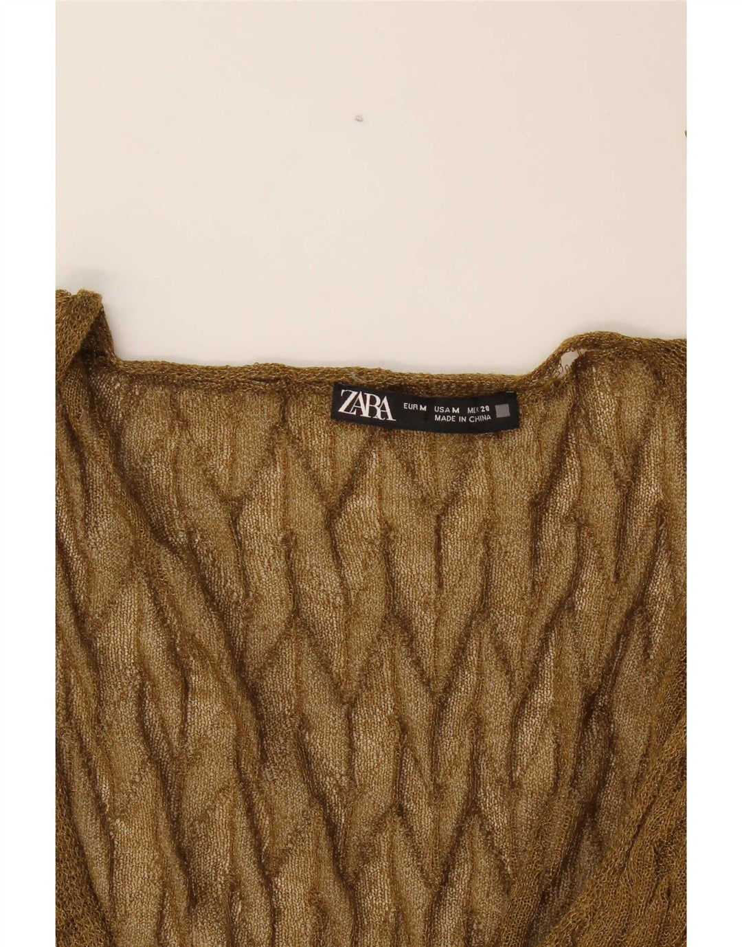 Zara Dame Se Through Crop Cardigan Sweater UK 14 Medium Khaki
