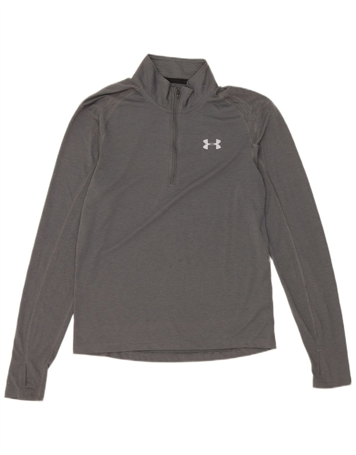 Under Armour Herre Heat Gear Zip Neck Top Langærmet lille grå polyester