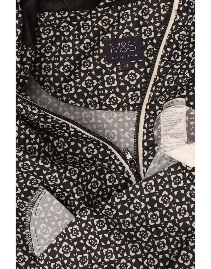 Marks & Spencer Regnfrakke med hætte til kvinder UK 14 Medium Sort Geometrisk
