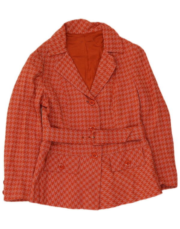 Vintage overfrakke til kvinder UK 8 Small Orange Houndstooth