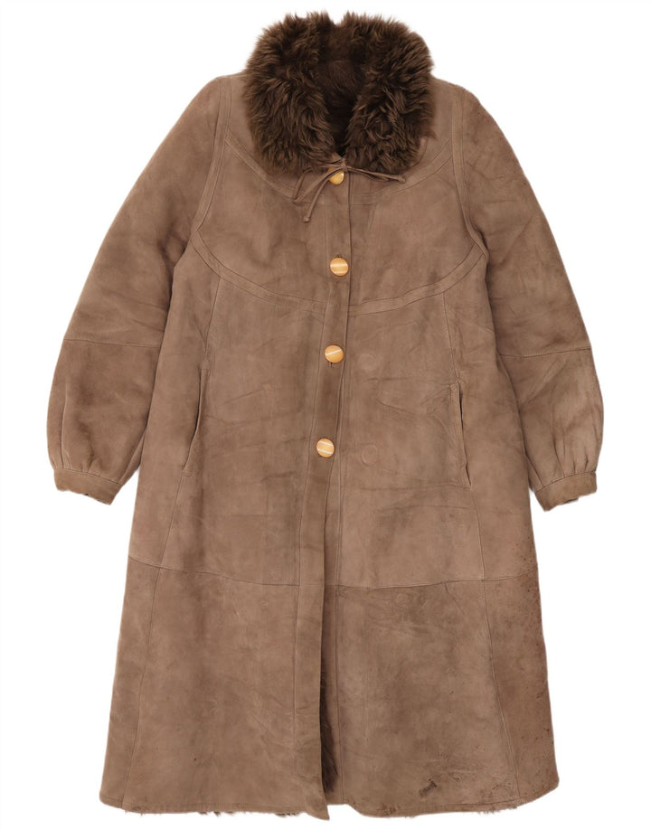 Vintage Dame Shearling Coat UK 14 Medium Brown