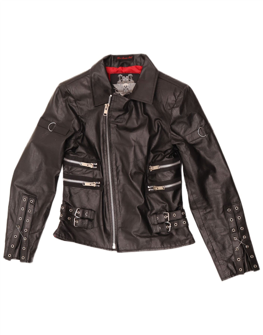 Hårdt lædertøj Dame Læder Biker Jacket UK 14 Stort sort læder