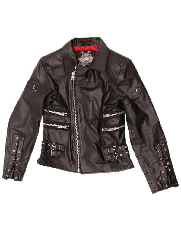 Hårdt lædertøj Dame Læder Biker Jacket UK 14 Stort sort læder