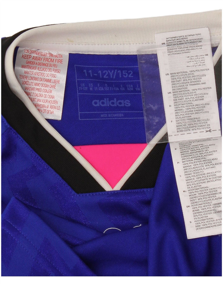 ADIDAS Girls Graphic T-Shirt Top 11-12 Years Blue Polyester