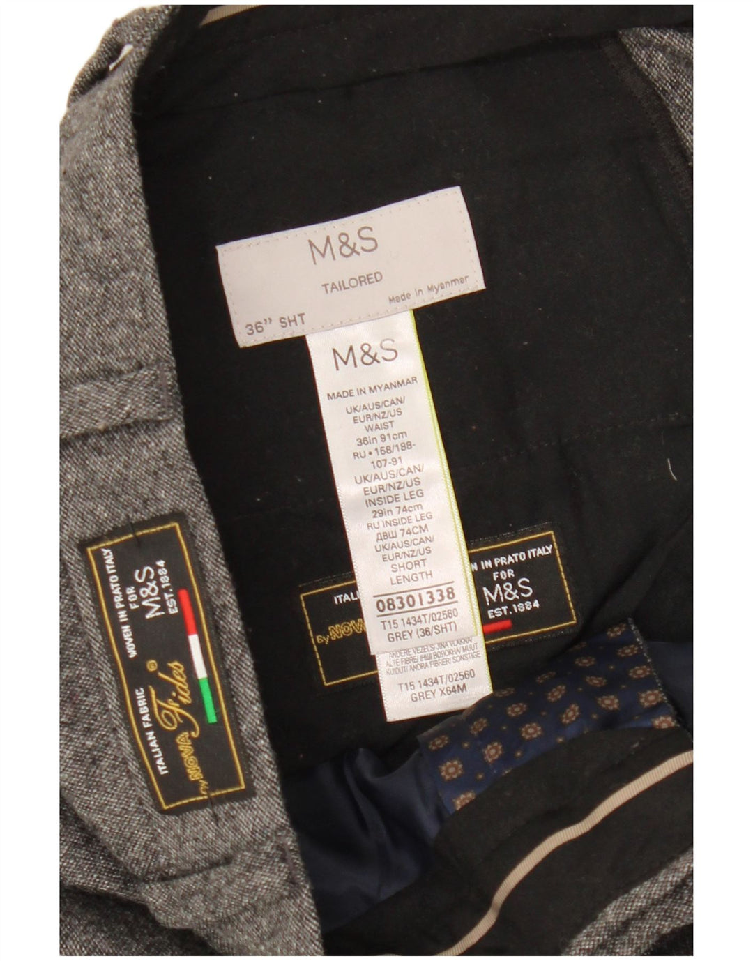 Marks & Spencer Herre skræddersyede lige jakkesætsbukser W36 L29 Grå Flecked