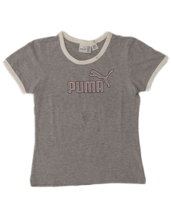 Puma Womens Crop Graphic T-Shirt Top UK 10 Small Grey Flecked