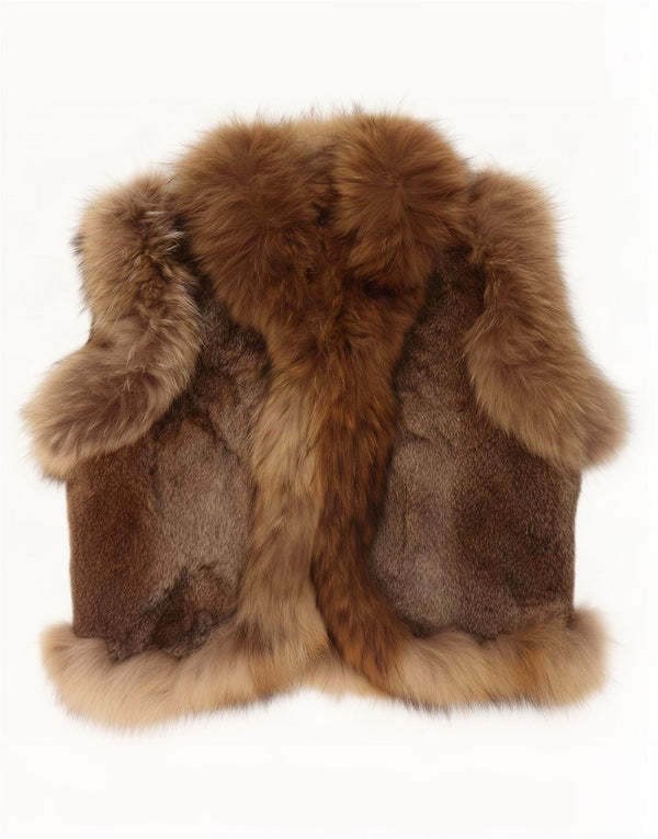 Vintage Dame Open Faux Fur Gilet UK 16 Large Brown