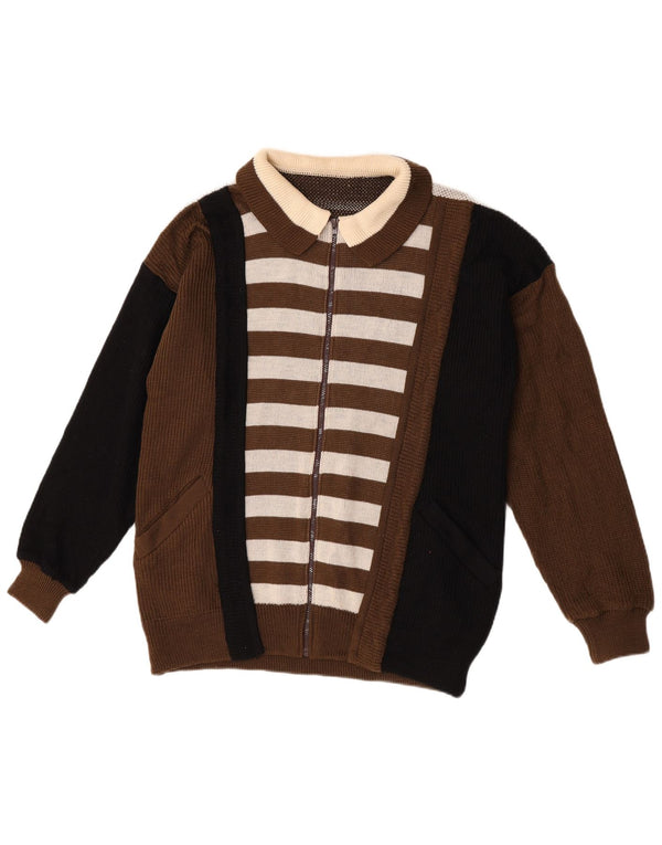 Kansai Yamamoto Herre grafisk cardigan sweater Medium Brun Colourblock Uld