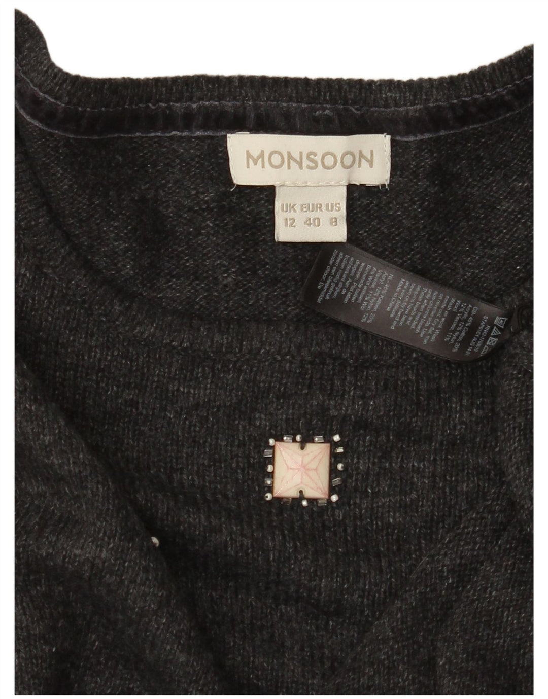 MONSOON Dame Boat Neck Jumper Sweater UK 12 Medium Grey Bomuld