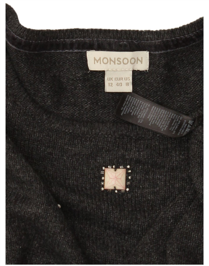 MONSOON Dame Boat Neck Jumper Sweater UK 12 Medium Grey Bomuld