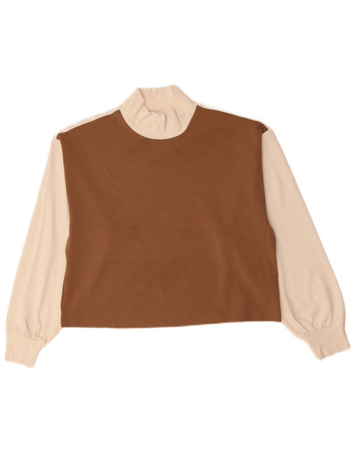 Athleta Womens Crop Top Langærmet UK 14 Medium Brun Colourblock Nylon