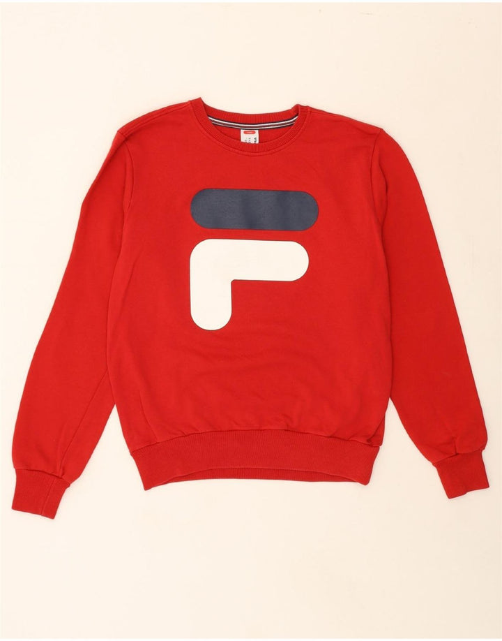 FILA Mens Graphic Sweatshirt Jumper Medium Red Colourblock Cotton Vintage Fila and Second-Hand Fila from Messina Hembry 