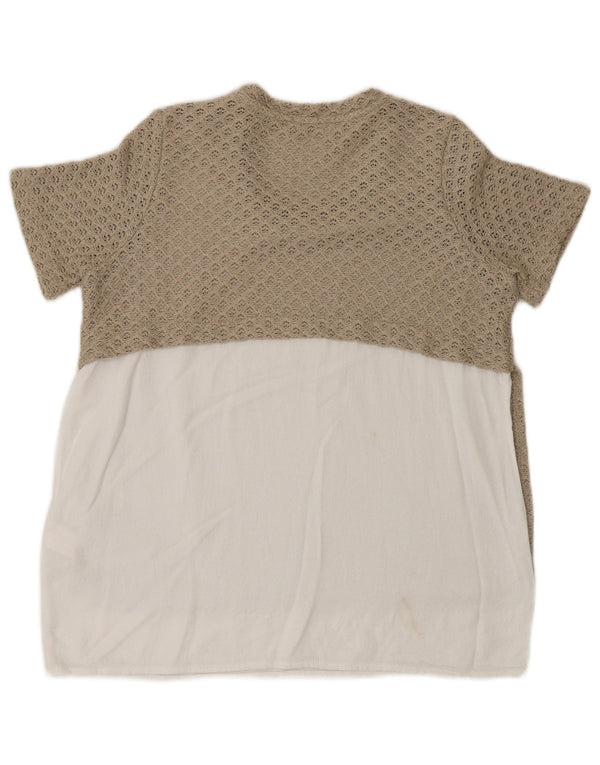 Zara hæklet bluse top UK 12 Medium Beige Colourblock Polyester