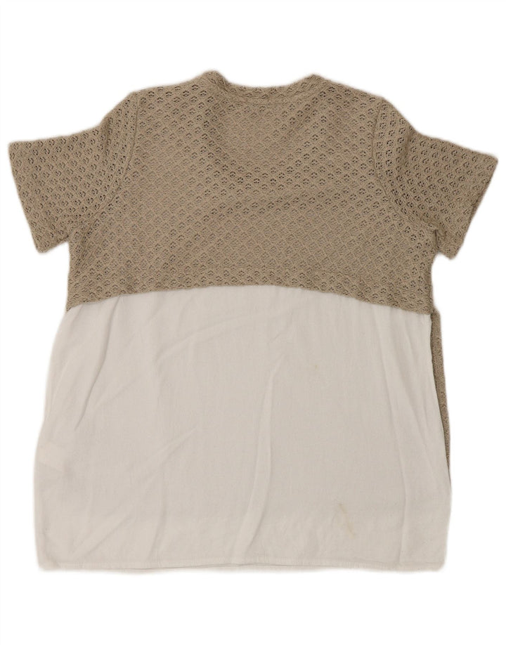 Zara hæklet bluse top UK 12 Medium Beige Colourblock Polyester