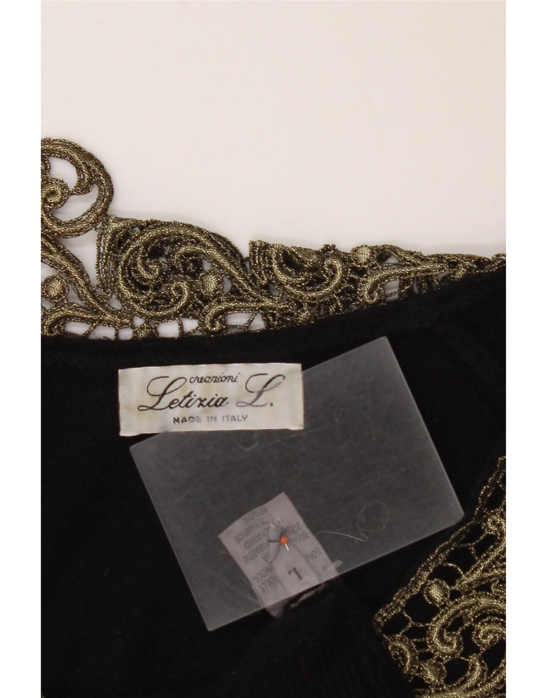 LETIZIA L. Dame V-hals sweater UK 16 Large Black Paisley Wool