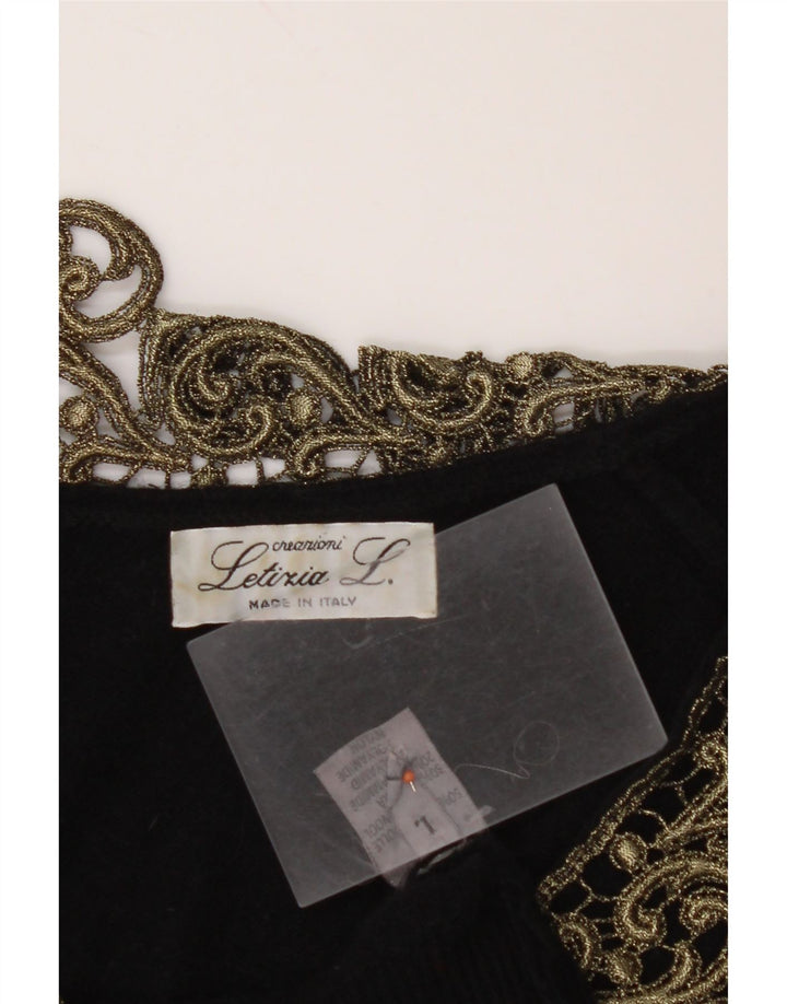 LETIZIA L. Dame V-hals sweater UK 16 Large Black Paisley Wool