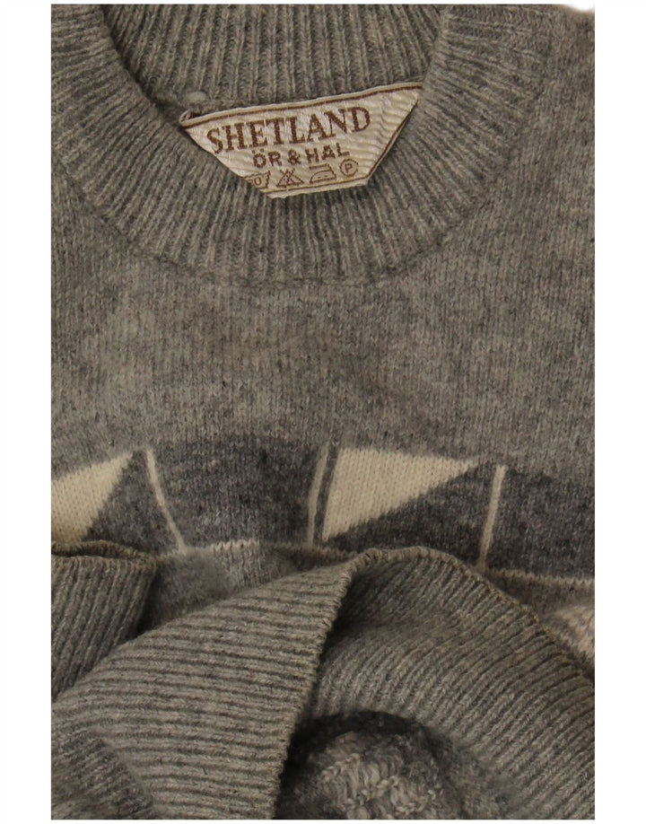 Vintage mænd med rund hals sweater mellemgrå geometrisk