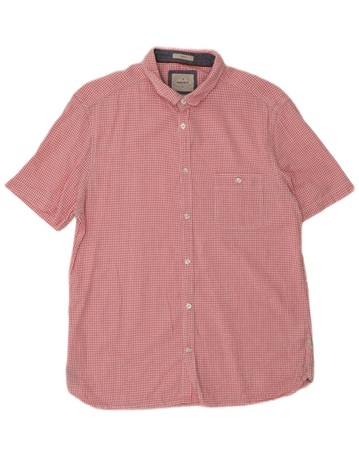 White Stuff Herre kortærmet Slim Fit skjorte XL Pink Gingham Cotton