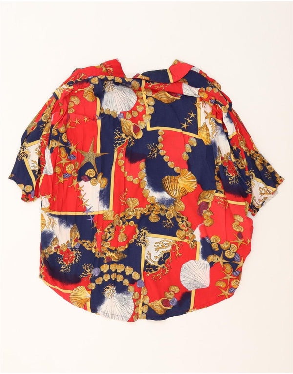 Vintage Kvinder grafisk kortærmet skjorte UK 18 XL Navy Blue Colourblock