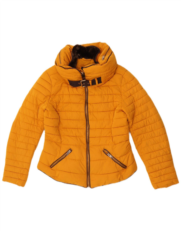 Zara Dame Hætte Polstret Jakke UK 16 Stor Gul Polyester