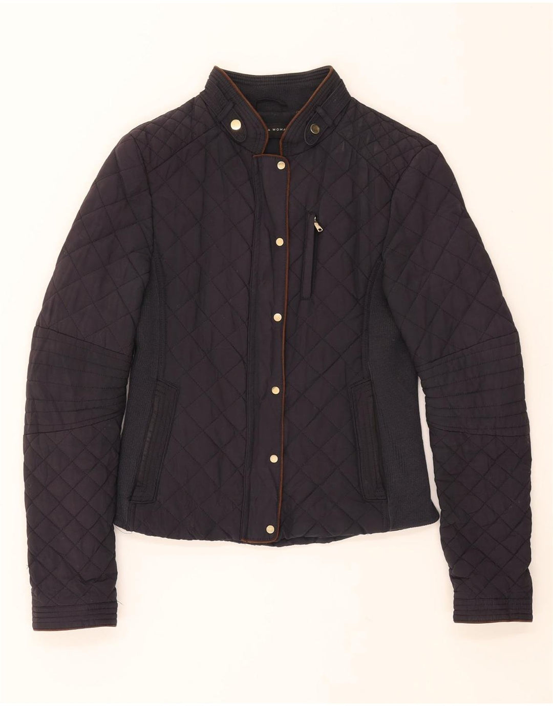 ZARA Womens Quilted Jacket UK 12 Medium Navy Blue Vintage Zara and Second-Hand Zara from Messina Hembry 