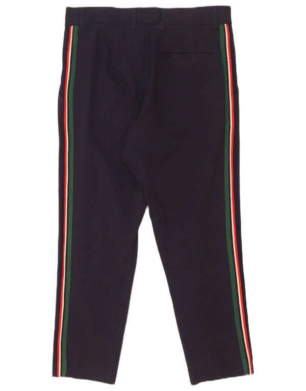 Zara Herre Crop Chino Bukser Large W32 L26 Marineblå stribet nylon