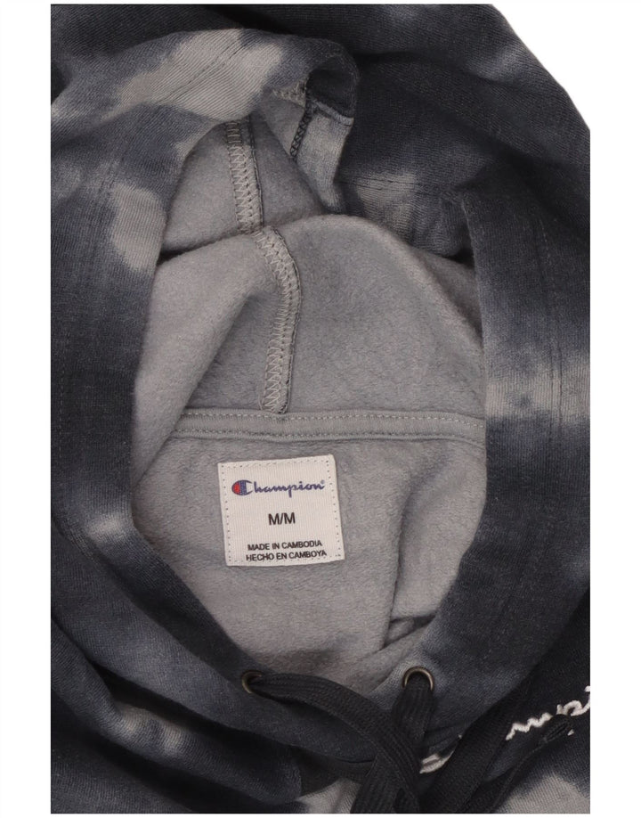 Champion Dame Crop Hoodie Jumper UK 14 Medium Black Tie Dye Bomuld