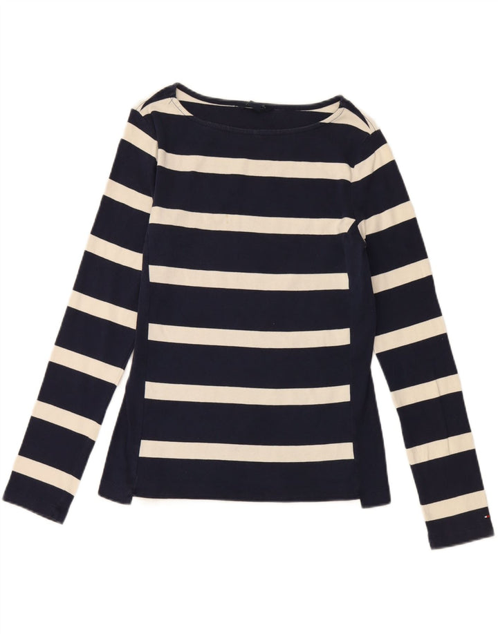 TOMMY HILFIGER Womens Top Long Sleeve UK 12 Medium Navy Blue Striped Vintage Tommy Hilfiger and Second-Hand Tommy Hilfiger from Messina Hembry 