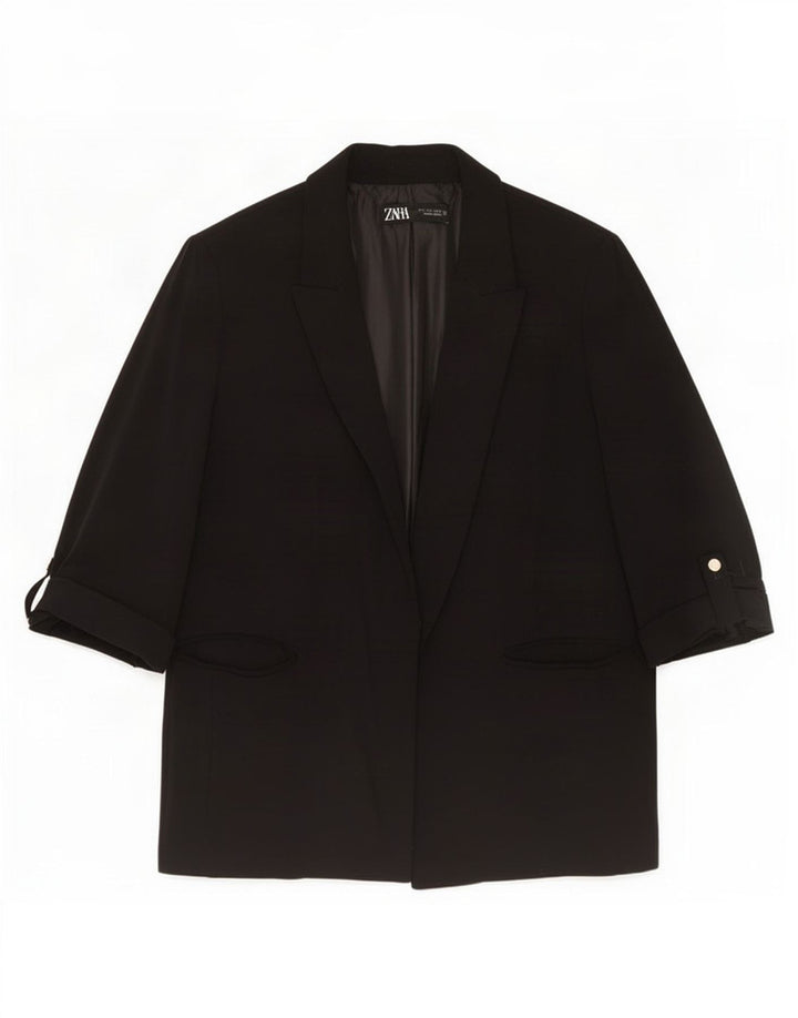 Zara Dame 3/4 ærmet åben blazerjakke UK 16 Stor sort polyester