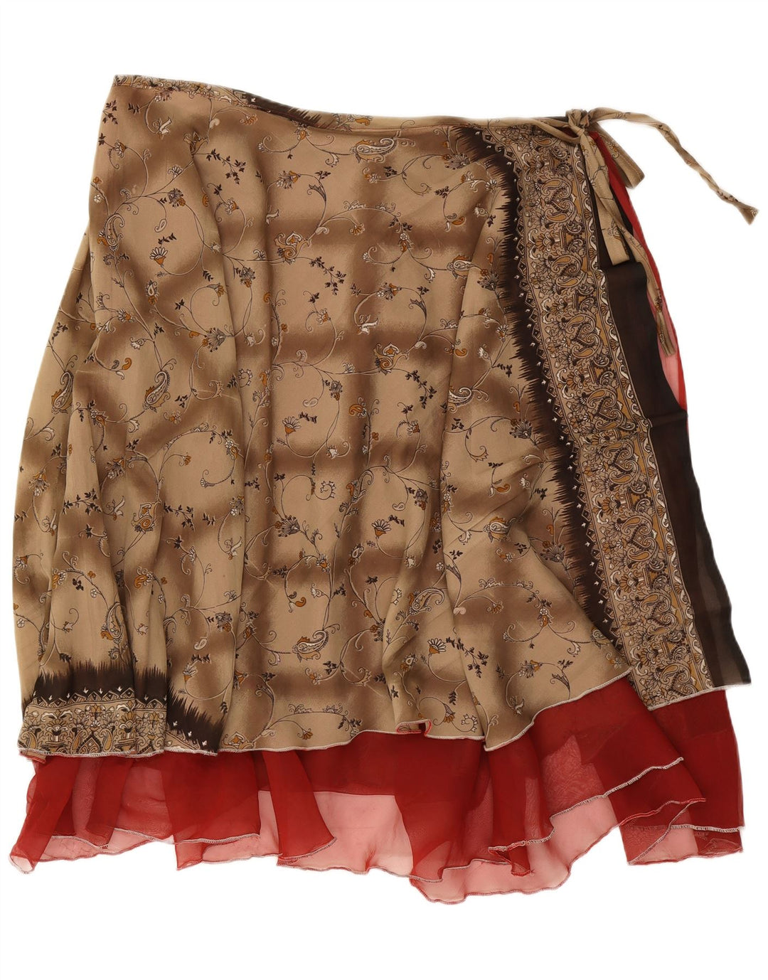 Vintage slå-om nederdel til kvinder W38 2XL brun blomster