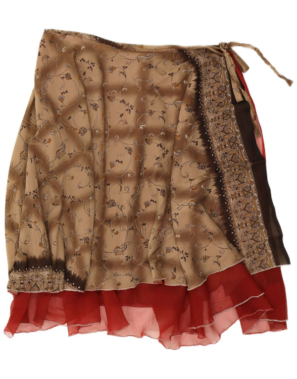 Vintage slå-om nederdel til kvinder W38 2XL brun blomster
