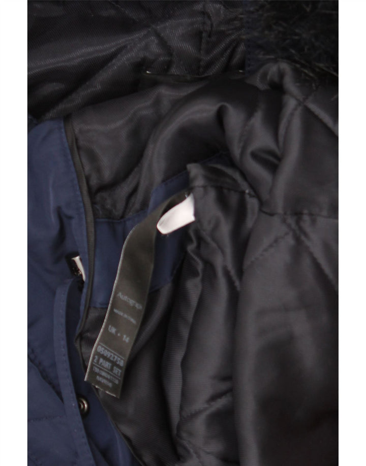 MARKS & SPENCER Dame Autograph Hooded Parka Jacket UK 14 Large Navy Blue