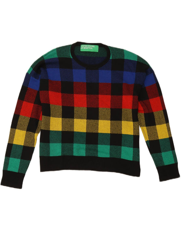 Benetton Dame sweater med rund hals DK 16 Stor flerfarvet ternet